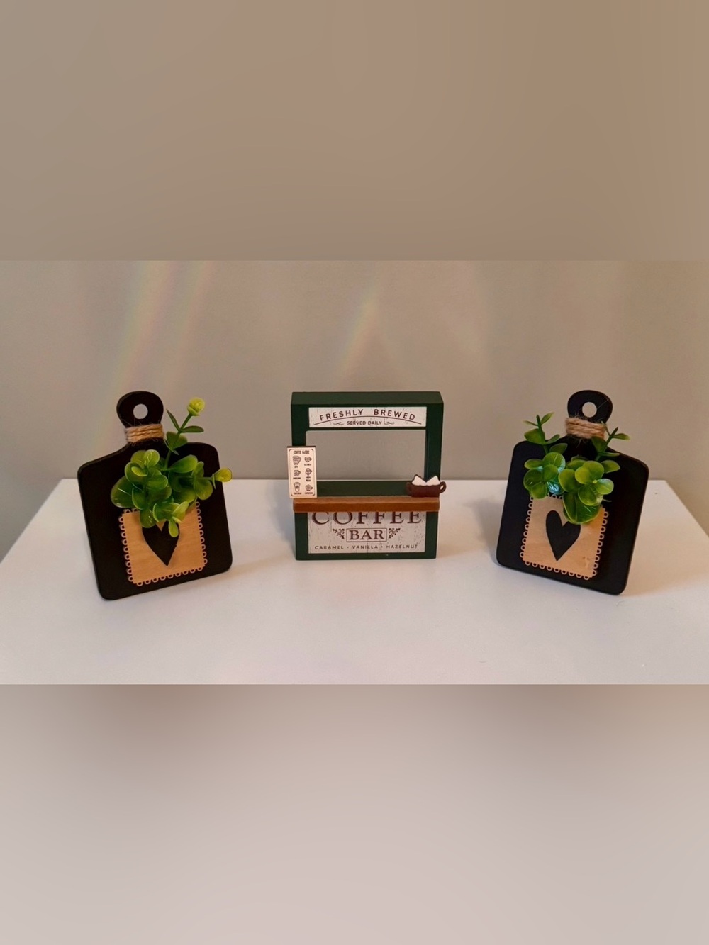 Aldi Coffee Bar Tray Decor Set with Black Heart Mini Cutting Boards Coffee stand